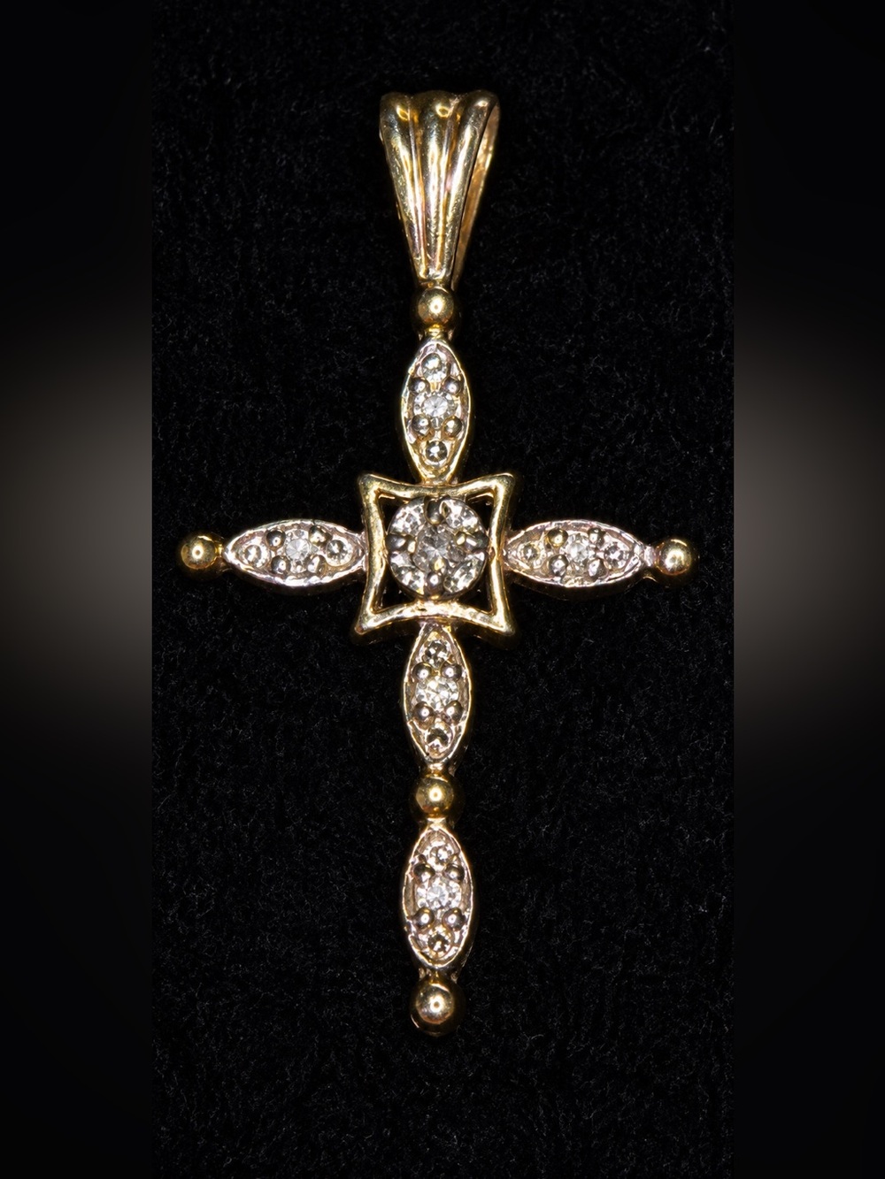Vintage 10K Gold Diamond Cross Pendant – Petite 1 Inch